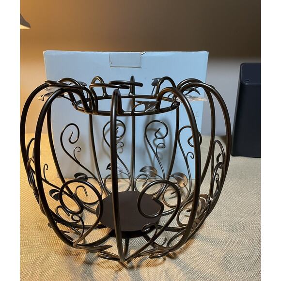 Partylite 8” Tall Metal Pumpkin Pillar Candle Holder Fall Autumn, Halloween - Picture 1 of 6